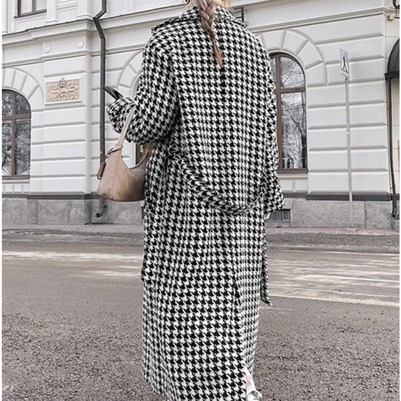 COMMENCE Oversized Houndstooth Tweed Trench Coat Size M NWT - Picture 2 of 10